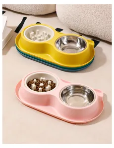 Lot de gamelles doubles pour animaux avec gamelle anti-glouton et bol en inox pour chats chiens