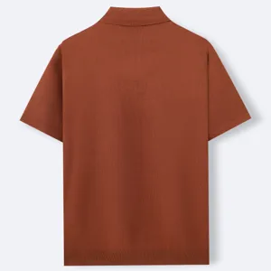 Men's short sleeve knit polo shirt summer casual business knitted top solid color back view