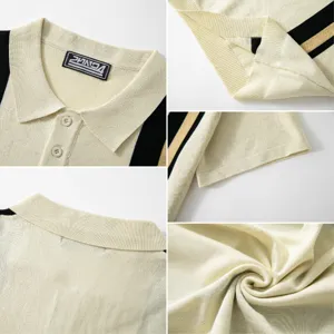 Men's knitted polo shirt short sleeve striped casual slim fit summer top apparel fashion