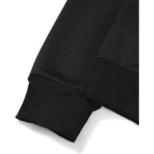 Black hoodie sweatshirt ribbed cuffs close-up detail shot showing fine knit texture.