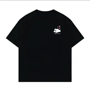 Classic black short sleeve t-shirt featuring a cute puppy graphic, comfortable loose fit style.
