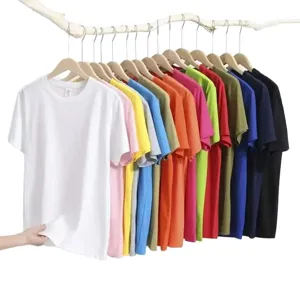 Plain solid color short sleeve crew neck t-shirt in multiple vibrant colors available.