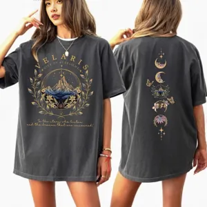 Oversize gewaschenes schwarzes Grafik T-Shirt mit Velaris City of Starlight Print.