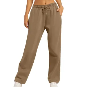 Pantalones de chándal unisex de color liso holgados y afelpados con cordón para uso diario.