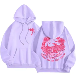 Lavender hoodie women casual long sleeve hooded sweatshirt with cute tropical palm tree graphic