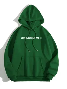 Women's fleece lined hooded sweatshirt featuring solid color and letter print details