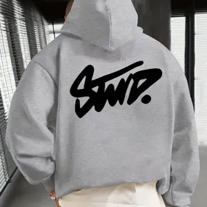 Men's casual grey hoodie with stylish back print streetwear long sleeve top for daily wear