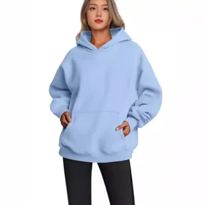 Women's Casual Fleece Lined Hooded Sweatshirt Oversized Drop Shoulder Pullover Hoodie With Kangaroo Pocket