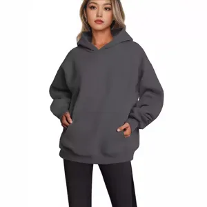 Women oversized hoodie casual solid color long sleeve hooded sweatshirt with pocket for daily wear.