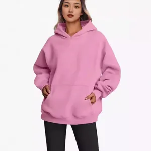 Women pink oversized hoodie casual long sleeve loose pullover with front pocket fashion wear