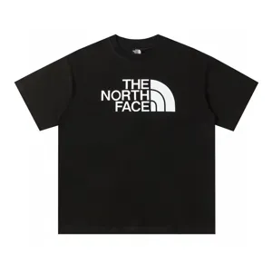 Classic black short sleeve crewneck casual t-shirt featuring white chest logo print design.