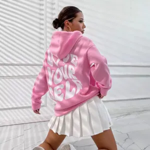 Sweat a capuche en molleton rose femme impression lettre dos streetwear mode decontracte