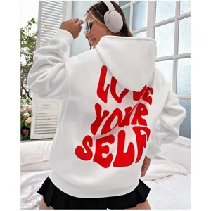 Sweat a capuche en molleton pour femme pullover decontracte avec imprime lettres dos