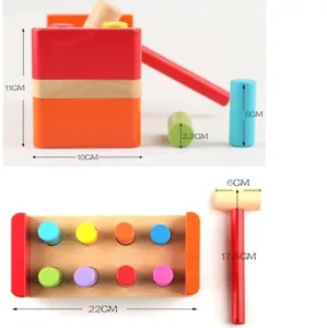 Wooden pounding bench toy for kids, early educational montessori toy with hammer and pegs.