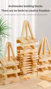Natural wooden building blocks for kids creative construction, safe and durable educational toy.