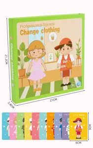 Details of kids magnetic dress up puzzle toy box and career character cards display.