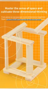 Wooden building block detail showing spatial construction structure and wood texture.