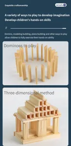 Wooden building blocks detail showing dominoes and 3D structures for kids creativity and fun.