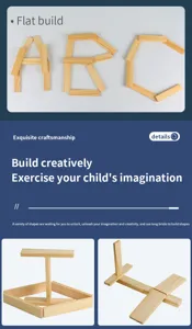 Natural wooden building blocks set for kids creative construction and educational play.