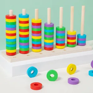 Hölzernes Ringwurfspiel Kinder Lernspielzeug Farbsortierung Stapelringe Interaktives Familien-Partyspiel Geschenk