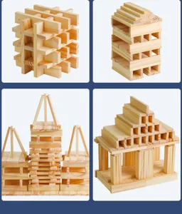 Natural wooden building block details, showing creative architecture construction planks for kids.