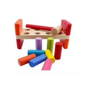 Wooden pounding bench toy for kids, colorful hammer and peg set for early education and skills.