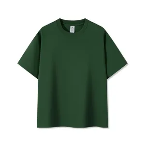 Dark green cotton crew neck short sleeve T-shirt, loose fit solid color basic top for men and women.