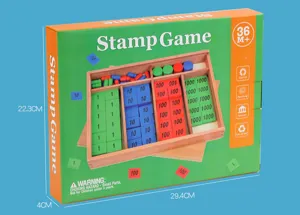 Montessori stamp game wooden early education math toy detail view of wooden blocks box.