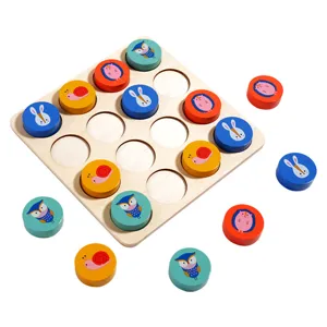 Wooden Sudoku board game for kids, logical thinking educational toy with colorful animal pieces.