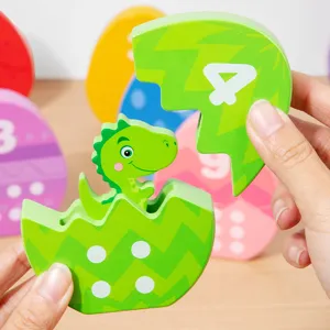 Montessori Wooden Dinosaur Egg Matching Puzzle Toys Color And Number Cognitive Early Educational Learning Toys For Kids