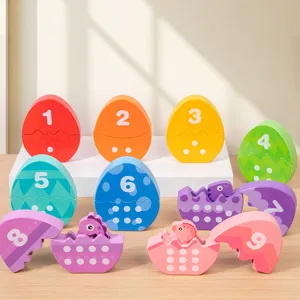 Montessori wooden dinosaur egg matching puzzle set for kids early cognitive learning toys.