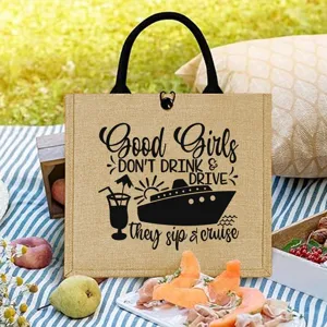 Borsa shopper in juta elegante e capiente con stampa crociera divertente per attività all'aperto.