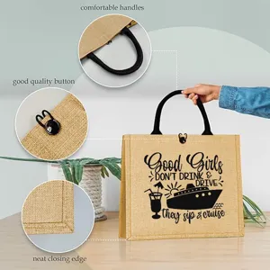 Borsa tote in iuta con stampa crociera divertente, borsa spaziosa per uso esterno