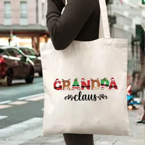 Bolsa de lona de algodón navideña con estampado de abuelo, bolso de hombro para regalos.