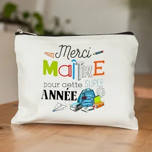 Französisch Merci Maitre Bedruckt Polyester Aufbewahrungstasche Kosmetiktasche Mäppchen Abschluss Lehrer Danke Geschenk Reißverschluss Quadratisch Klein Organizer Tasche