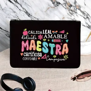 Bolsa de maquillaje de lona con tema de maestro estuche con cremallera necesis de viaje