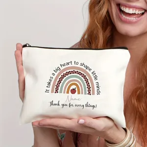 Urban Minimalist Polyester Cosmetic Bag Printed Teacher Appreciation Day Gift Toiletry Pouch Travel Zipper Wash Organizer For Women