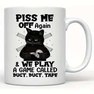 Funny black cat ceramic coffee mug, sarcastic quote office cup, novelty gift for cat lovers.