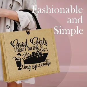 Borsa Tote in Iuta Cruise Humorous Girl Borsa a Mano Intrecciata in Lino Vintage Grande Capacità Shopping Outdoor per Donna Vacanza al Mare