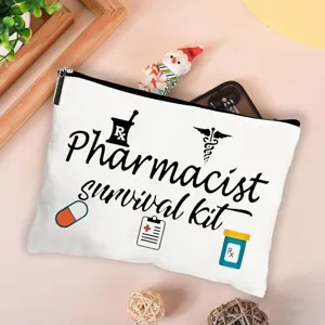 Stoff-Kosmetiktasche für Apotheker mit medizinischem Motiv Aufbewahrungstasche mit Reißverschluss.