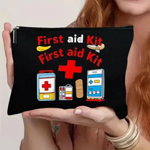 Schwarze Erste-Hilfe-Tasche Make-up Beutel mit Reißverschluss, tragbare Aufbewahrung für Medikamente.