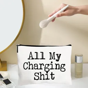 Weißer Canvas Kosmetikbeutel mit witzigem Text, tragbare Reißverschluss Tasche für Make-up.
