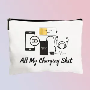 Weißer Kosmetikbeutel aus Canvas mit lustigem Design, strapazierfähige Tasche für den Alltag.