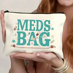 Detailaufnahme der Canvas-Medizin-Tasche mit Reißverschluss, Medizindruck, tragbare Pillentasche.