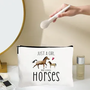 Leinwand Kosmetiktasche mit Pferd Druck, tragbare Make-up Tasche für Damen und Mädchen.