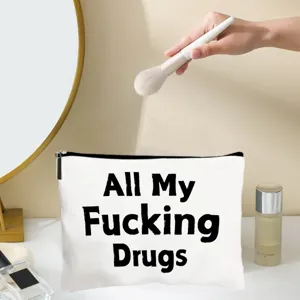 Weißer Canvas Kosmetikbeutel mit lustigem Buchstabendruck tragbare Make-up Tasche.