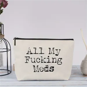 Leinwand Kosmetiktasche mit lustigem Spruch Reißverschluss Make-up Tasche tragbare Reise Aufbewahrung