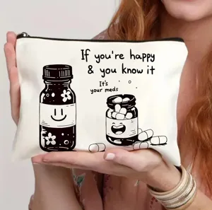 Lustiger Cartoon Pillenfläschchen Druck Canvas Make-up Tasche Kosmetiktasche süßes Federmäppchen