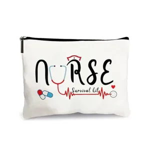 Weißer Canvas Kosmetikbeutel mit Krankenschwester Motiv, tragbare Reißverschluss Tasche Alltag.