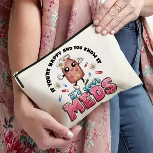 Canvas Kosmetiktasche Detail mit lustigem Medizin Motiv und Reißverschluss für Alltag.